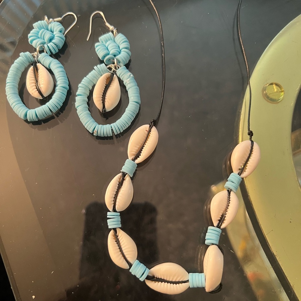 Blue and White Bohemian Earrings with Shell Accents